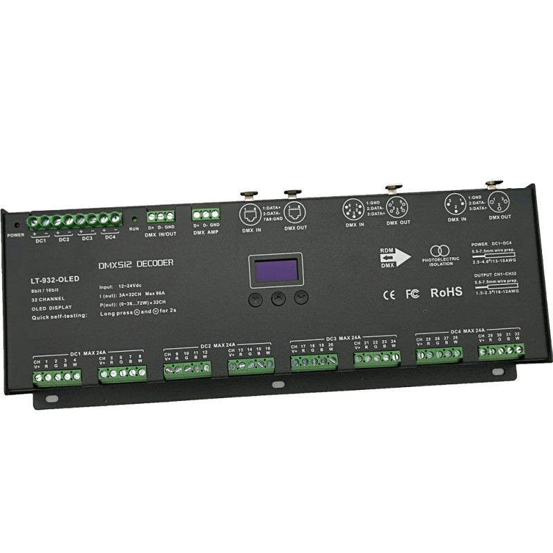 LTECH 32 Channel DMX PWM Decoder DC12 24V Input LT 932 OLED