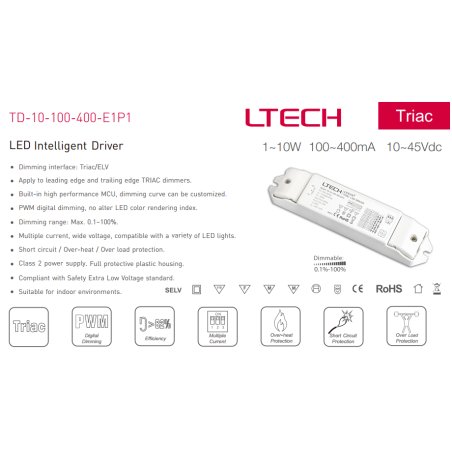 10W CC Triac Driver LTECH Dimmer Driver TD 10 100 400 E1P1