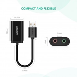 USB Audio Adapter External Stereo Sound Card With 3.5mm Headphone And Microphone UGREEN