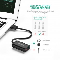 USB Audio Adapter External Stereo Sound Card With 3.5mm Headphone And Microphone UGREEN